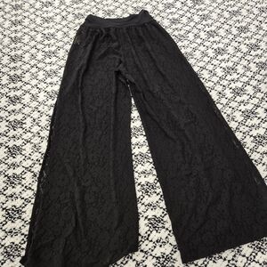 Elegant Black Lace Wide-Leg Pants
